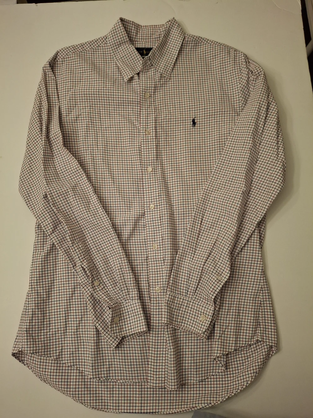 Ralph Lauren Men’s Button-Down Plaid Shirt - White with Navy & Red Check
